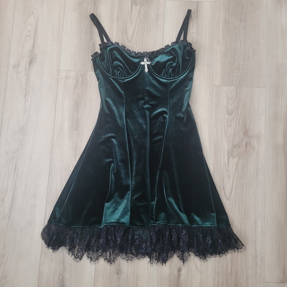 Dolls Kill Dresses & Skirts - Dolls Kill Blind Faith Velvet Dress by Widow – Velvet Mini Dress with Lace Trim